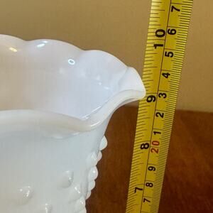 Vintage Milk Glass Hobnail Vase Fenton Style White Ruffled Edge 9” Tall